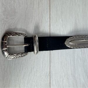 Vintage Western Belt Brown Leather Ornate Studded Silver Tone Country Unisex